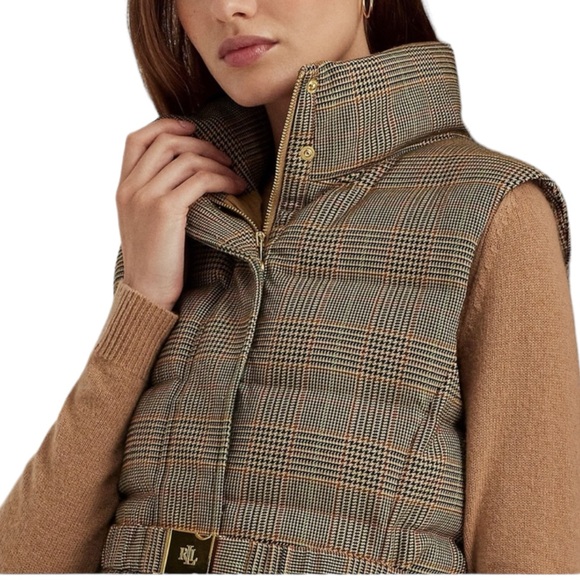 New LAUREN by RALPH LAUREN Quilted Tweed Down Vest Brown Sz 2 - Picture 3 of 17